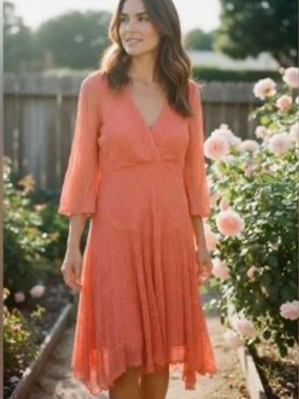 Rabbit Rabbit Rabbit Coral Textured Lace faux Wrap Dress Size 20W